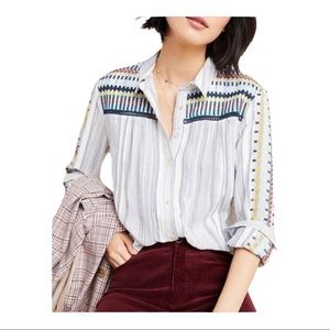 NWT Pilcro & The Letterpress Size Large Striped Colorful Embroidered Button Down